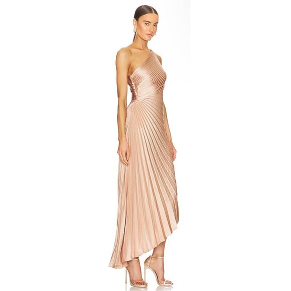 A.L.C. Delfine Pleated One Shoulder Midi Dress in Bella Size 0 - Picture 2 of 11